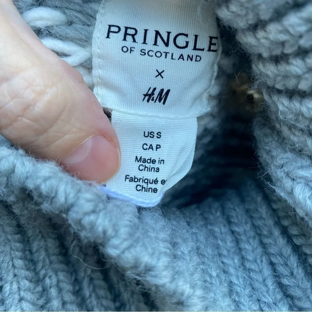 Pringle Of Scotland H&M Jacquard-knit Gray Turtleneck Sweater Size Small